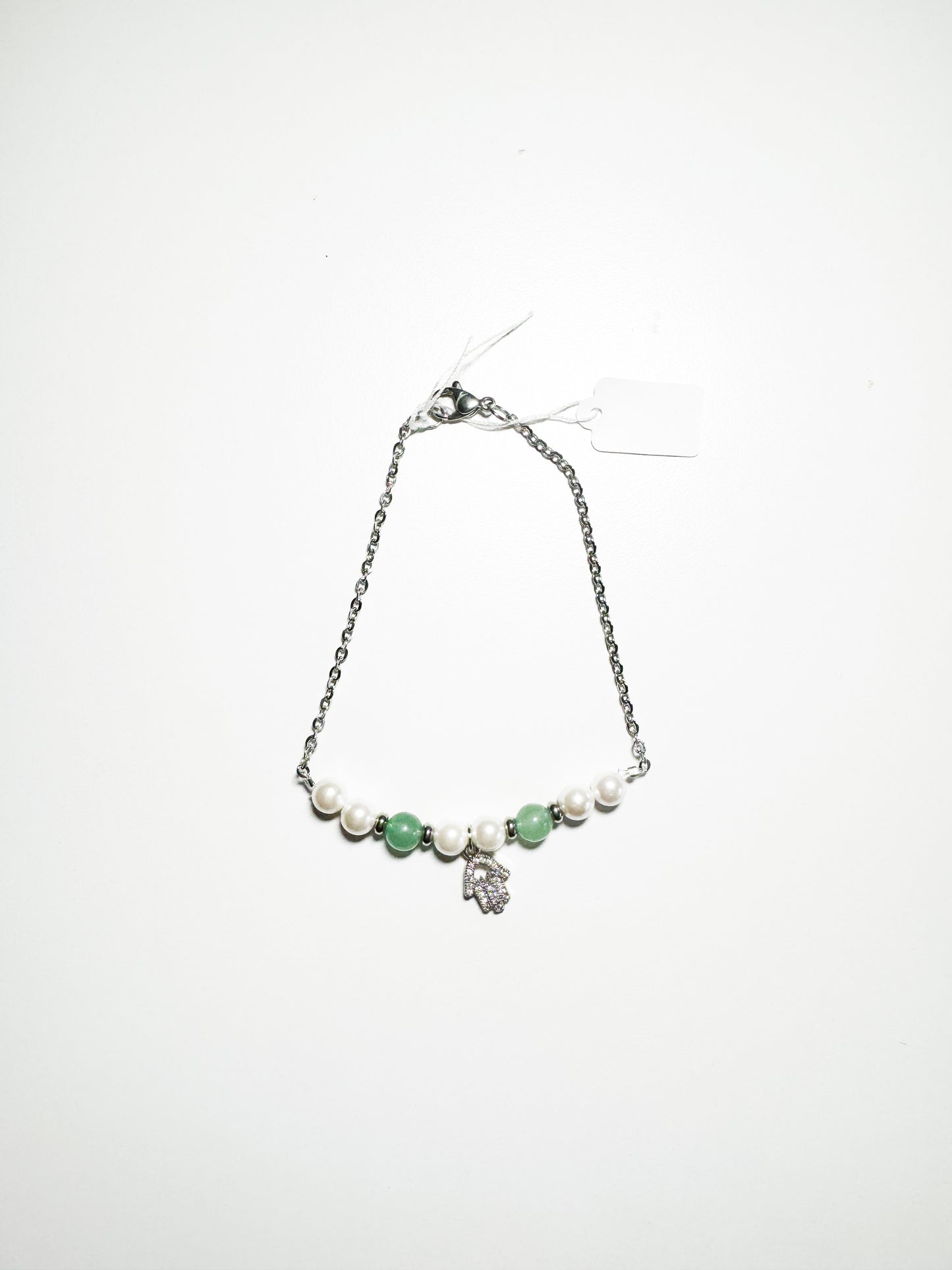 Bracciale ciondolo mano fatima con madreperla ed avventurina verde