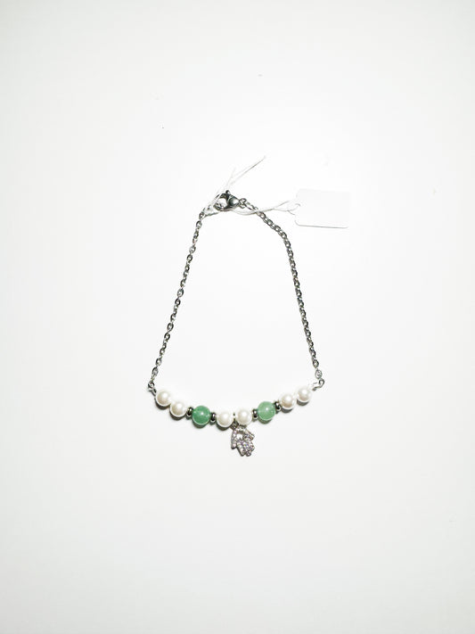 Bracciale ciondolo mano fatima con madreperla ed avventurina verde