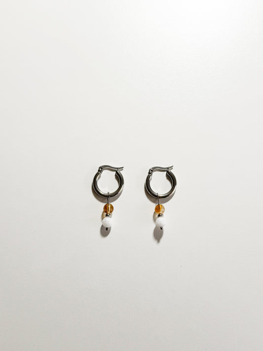 Orecchini con pietra giada bianca e citrino