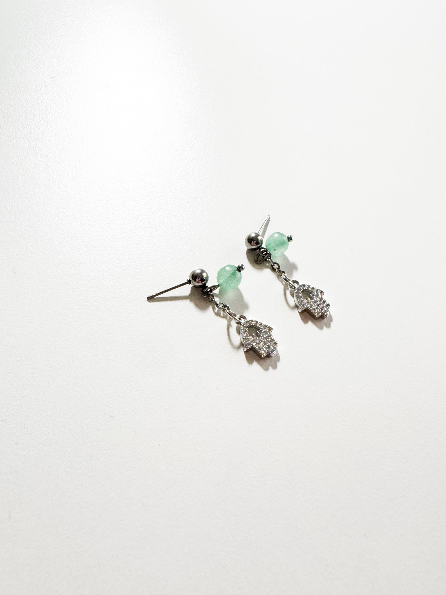 Orecchini avventurina verde e mano di fatima