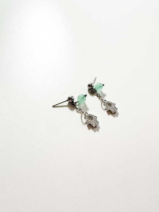 Orecchini avventurina verde e mano di fatima