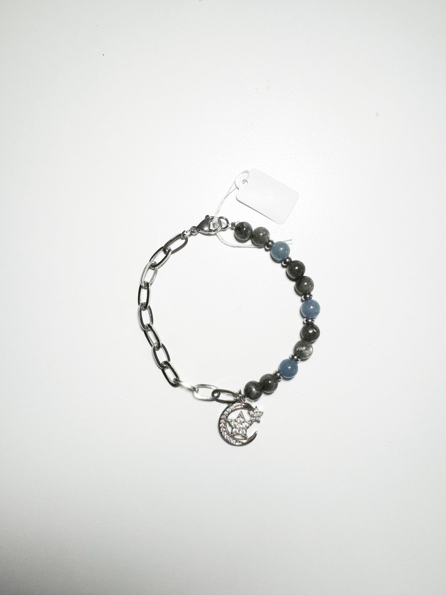 Bracciale ciondolo luna con pietra labradorite e avventurina blu