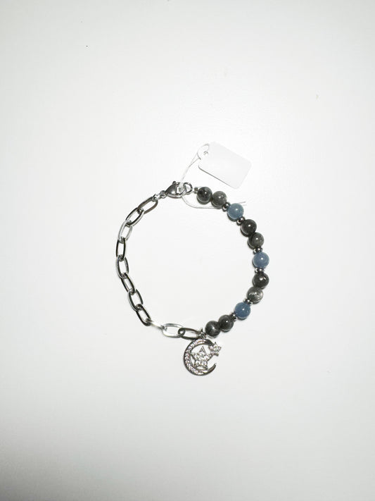 Bracciale ciondolo luna con pietra labradorite e avventurina blu