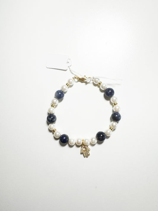 Bracciale ciondolo mano di fatima pietra lapislazzuli e madreperla