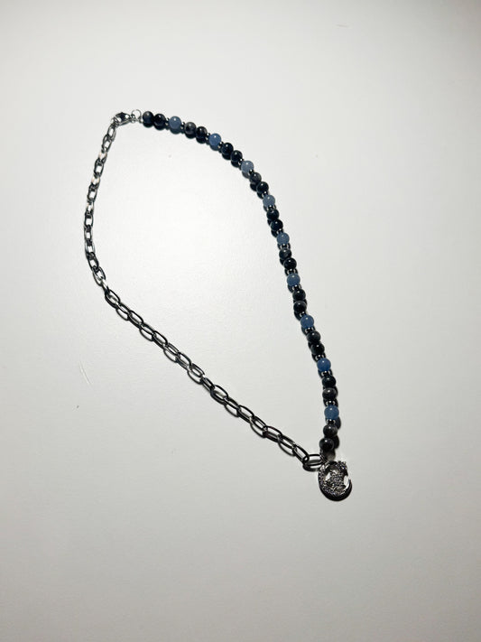 Collana ciondolo luna labradorite ed avventurina blu