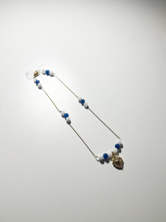 Collana cuore sacro con giada bianca ed avventurina blu