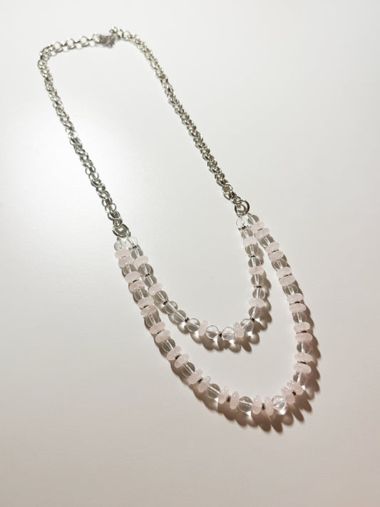 Collana con quarzo rosa e vetro liscio
